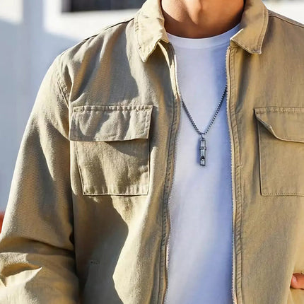 Men's Vintage Khaki Jacket | Solid Color | Zip-Up Front | Lapel Collar | Cotton Blend | Long Sleeve | Buttoned Cuffs | Multiple Pockets | Versatile Outerwear | Durable & Comfortable | Classic Style