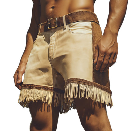 Men's Western Cowboy Style Shorts | Summer Colorblock Tassel Design | Cotton Blend | Mid-Thigh Length | Breathable & Comfortable | Sizes S-3XL | Festival Fashion Essentials | Practical Pockets | Machine Washable