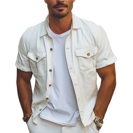 Men's Summer Shirt | Loose Fit Lapel Short Sleeve | Casual & Business | Breathable Cotton-Blend | Comfortable & Stylish | Ideal for Warm Weather | Versatile Design | Sizes S-3XL | Timeless Simplicity
