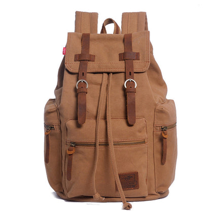 Vintage Canvas Backpack | Multi-Pocket Design | Water-Resistant Zippers | Durable High-Quality Fabric | PU Leather Straps | Adjustable for Comfort | Suitable for Hiking, Travel, School | Fits Laptops | 28x12x42cm