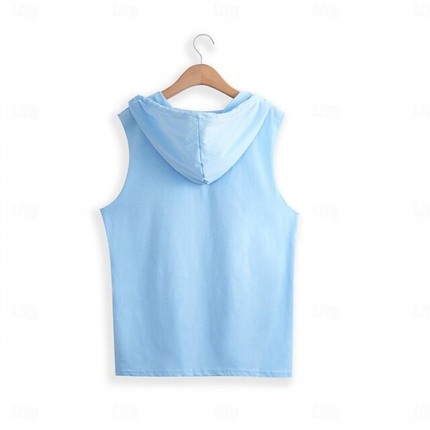 Men's Hooded Sleeveless Tank Top | Solid Color | Sportswear | Lightweight & Breathable Fabric | Casual & Activewear | Ideal for Workouts & Outdoor Activities | Relaxed Fit | Versatile Street Style