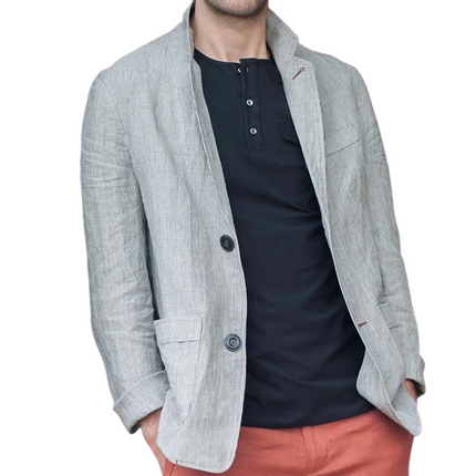 Men's Blazer | Striped Cotton Linen | Notch Lapel | Two Button | Casual Outerwear | Lightweight Breathable | Tailored Fit | Semi-Formal | Elegant Fashion Style