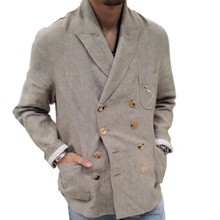 Men's Cotton Linen Blazer | Peak Lapel | Double Breasted | Tailored Fit | Casual Smart-Casual Outerwear | Lightweight Breathable Fabric | Versatile Stylish Jacket | Ideal for Semi-Formal Events