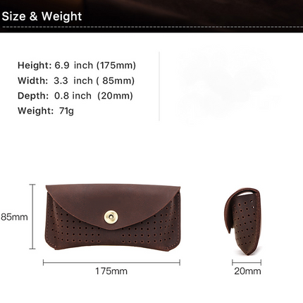 Men's Eyewear Storage Bag | Portable Top Layer Cowhide Case | Hollow Design | Lightweight & Durable | Secure Closure for Glasses & Sunglasses