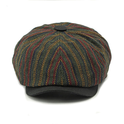 Men's Vintage Bohemian Striped Newsboy Cap | Cotton Linen Blend | Adjustable Fit | Classic Rounded Crown | Multicolor Striped Design | Stylish Lightweight Hat for Casual or Semi-Formal Outfits
