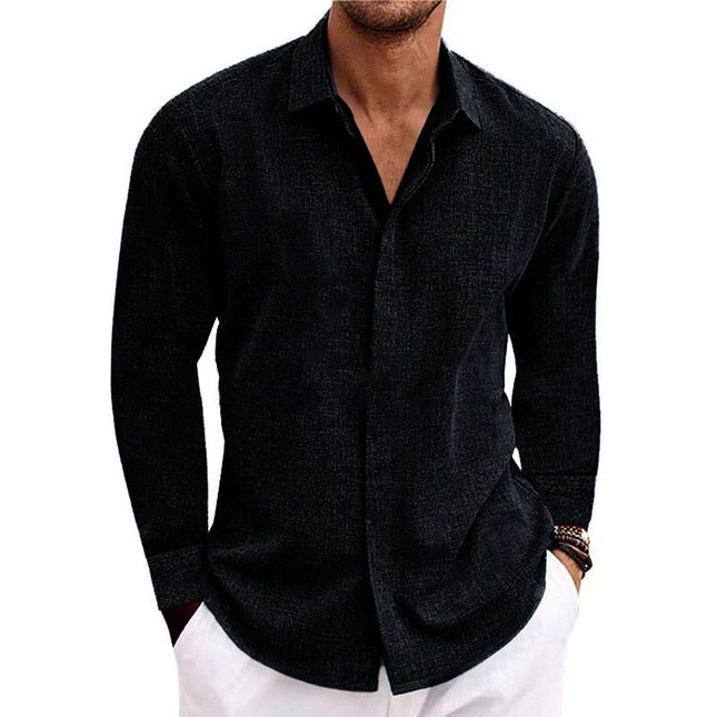 Men's Long Sleeve Slim Fit Shirt | Cotton Linen Blend | Solid Color | Casual Lapel Design | Breathable Fabric | Formal & Casual Wear | Men's Dress Shirts | Comfortable & Stylish | Versatile Wardrobe Essential