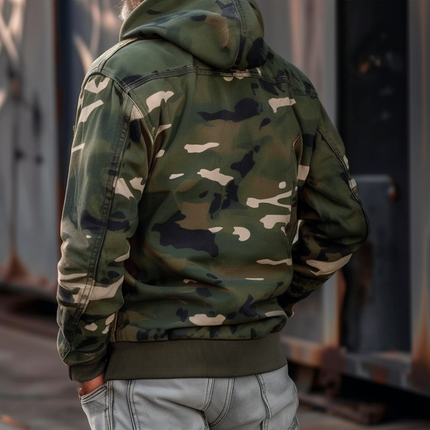 Men's Camouflage Hooded Jacket | Multi-Pocket Zip Cargo | Outdoor Utility | Durable Breathable Fabric | Adjustable Drawstrings | Full-Length Zipper | Elastic Cuffs | Sizes S-XXXL | Reinforced Stitching