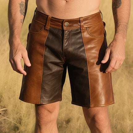 Men's Leather Shorts | Retro Western Cowboy Style | Classic Ranch Design | Durable Genuine Leather | Adjustable Waistband | Versatile Outdoor & Casual Wear | Sizes S-3XL | Timeless Rugged Fashion
