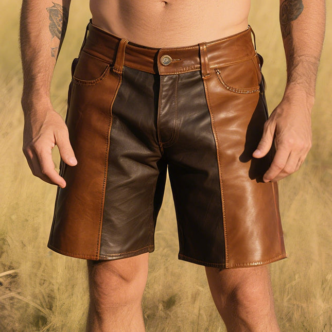 Men's Leather Shorts | Retro Western Cowboy Style | Classic Ranch Design | Durable Genuine Leather | Adjustable Waistband | Versatile Outdoor & Casual Wear | Sizes S-3XL | Timeless Rugged Fashion