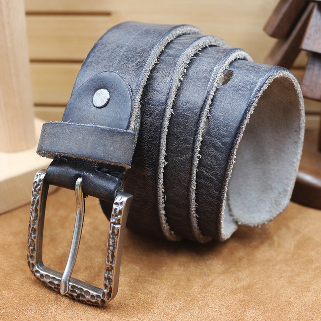 Men's Vintage Distressed Leather Belt | Pure Cowhide | Rugged Charm | Classic Appeal | Sturdy Metal Buckle | Versatile Width | Casual & Formal Wear | Multiple Sizes | Timeless Accessory | Perfect for Jeans or Dress Trousers