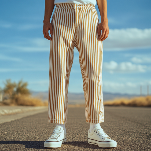 Men's Slim Straight Pants | Cotton Twill | Striped Design | Casual to Semi-Formal Versatility | Comfortable & Durable | Breathable Fabric | Stylish Everyday Wear