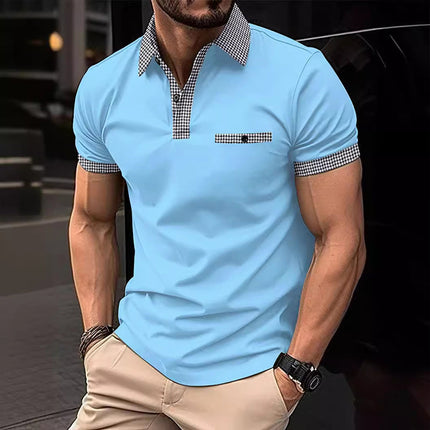 Men's Colorblock Polo Shirt | Button Down | Short Sleeve | Sports Casual | Lightweight & Breathable Fabric | Tailored Fit | Versatile Athletic & Casual Style