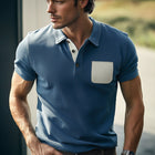 Men's Vintage Blue Slim Fit Polo Neck T-Shirt | Soft Cotton Short Sleeve | Lightweight Breathable Fabric | Timeless Retro Style | Multiple Sizes S-3XL | Casual Everyday Wear