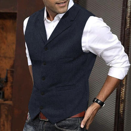 Men's Slim Fit Herringbone Suit Vest | Vintage Style | Single Breasted | Notch Lapel | Wool Blend | Elegant Formal & Smart Casual Layering | Adjustable Back Strap | Versatile Colors & Sizes