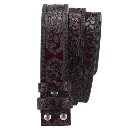 Men's Vintage Embossed Split Leather Belt | Smooth Polished Buckle | Durable Wardrobe Essential | Classic Black Brown Colors | Versatile Casual Formal Accessory | Perfect Fit Multiple Sizes | Timeless Style