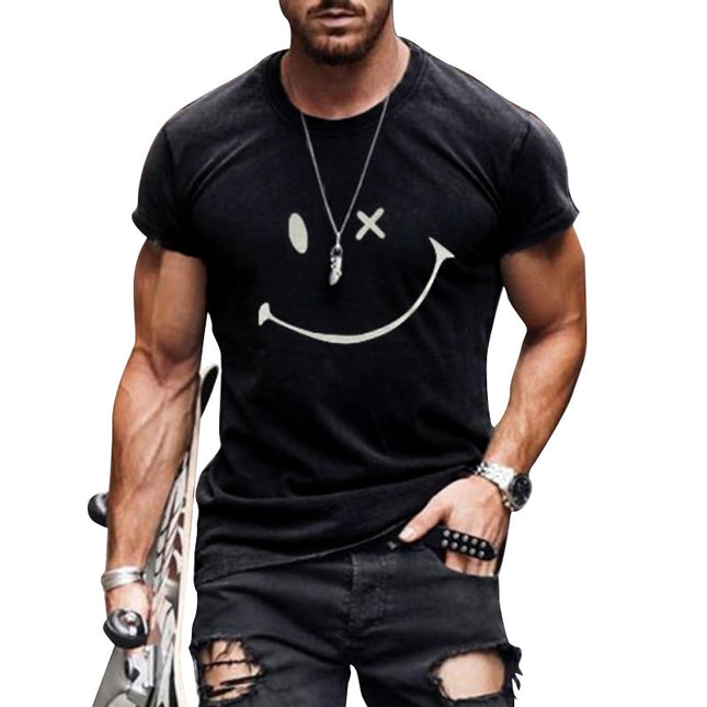 Men's Vintage Smiley Face T-Shirt | Round Neck | Short Sleeve | Cotton Blend | Casual Summer Style