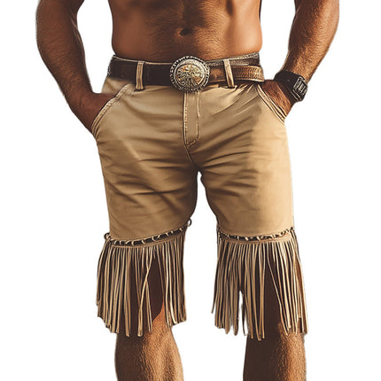 Men's Summer Western Cowboy Style Shorts | Chain Tassel Details | Relaxed Fit | High-Quality Lightweight Fabric | Mid-Thigh Length | Casual Summer Wear | Available in Sizes S to 3XL | Functional Pockets