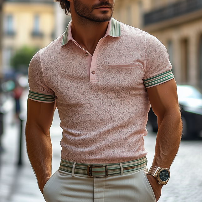 Men's Striped Polo Shirt | Lapel Collar | Short Sleeve | Casual Fashion | Breathable Fabric | Regular Fit | Versatile Styling | Comfortable Everyday Wear | Ideal for Social Outings | Multiple Sizes Available