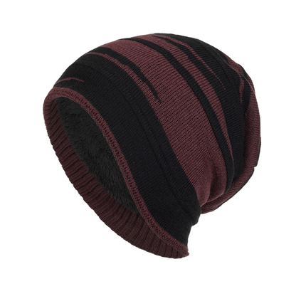 Men's Retro Jacquard Knit Hat | Plush Lining Warm Winter Beanie | Colorblock Design | Soft Acrylic Material | Snug Fit | Cold Weather Essential | Stylish Vintage Color Contrast