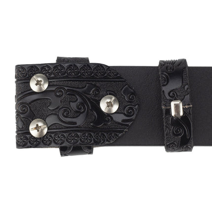 Men's Vintage Embossed Split Leather Belt | Smooth Polished Buckle | Durable Wardrobe Essential | Classic Black Brown Colors | Versatile Casual Formal Accessory | Perfect Fit Multiple Sizes | Timeless Style