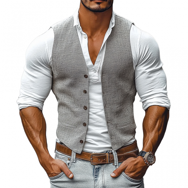 Men's Linen Suit Vest | V-Neck | Single-Breasted | Slim Fit | Casual & Breathable | Premium Lightweight Fabric | Stylish Layering Piece | Semi-Formal Elegance | Versatile Fashion | Comfortable & Durable