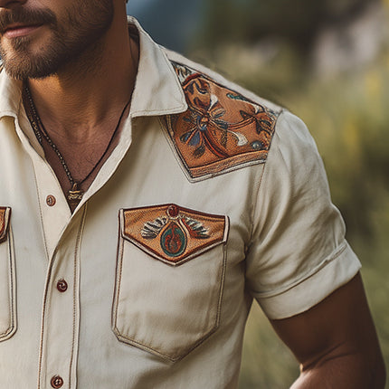 Men's Summer Embroidered Short Sleeve Shirt | Casual & Smart-Casual | Cotton Blend | Breathable Lightweight | Intricate Design | Modern Collar | S-3XL Sizes | Day-Long Comfort | Warm Weather Style