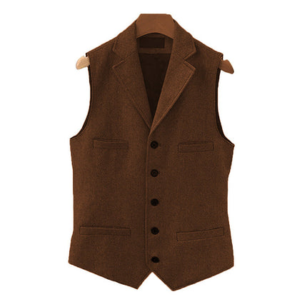 Men's Wool Blend Vest | Vintage Style | Single Breasted with Lapel | Slim Fit | Charcoal Navy Herringbone Patterns | Smart Casual Formal Wear | Adjustable Back | Functional Pockets | Year-Round Outerwear