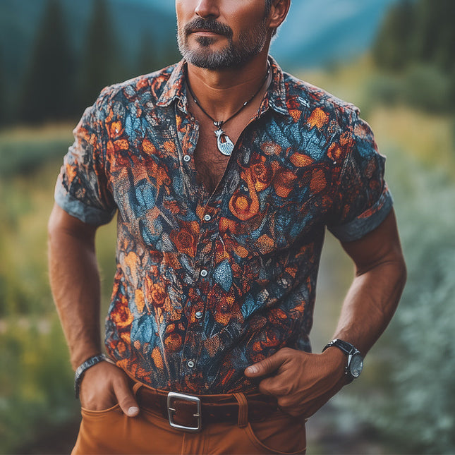 Men's Retro Print Short Sleeve Shirt | Vintage Style | Cotton Blend | Lapel Collar | Casual Beach Shirt | Summer Fashion | Comfortable Breathable Fabric | Available S-3XL | Nostalgic Retro Prints
