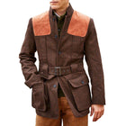 Suede Wool Panel Jacket | Patchwork Double Pocket | Lace-Up Design | Casual Outerwear | Vintage Modern Style | High-Quality Warmth | Bold Fashion Statement