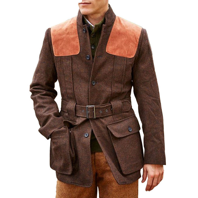 Suede Wool Panel Jacket | Patchwork Double Pocket | Lace-Up Design | Casual Outerwear | Vintage Modern Style | High-Quality Warmth | Bold Fashion Statement