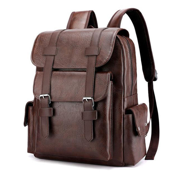 Vintage Leather Backpack | Men's Multi Pocket Bag | Water Resistant & Lightweight | Breathable Straps | Large Capacity | Ideal for Travel & School | Laptop Compartment | Casual Hiking Daypack | 34x12x38cm