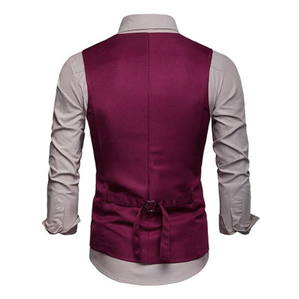 Men's V-Neck Dress Vest | Soft Woven Fabric | Sleeveless | Five-Button Closure | Chest & Waist Welt Pockets | Adjustable Buckle Back | Fully Lined | Machine Washable