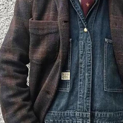 Men's Vintage Checkered Jacket | Retro Lapel Design | Loose Fit Outerwear | Durable Cotton Blend | Stylish Men's Jacket | Classic Checkered Pattern | Comfortable & Versatile | Timeless Men's Fashion