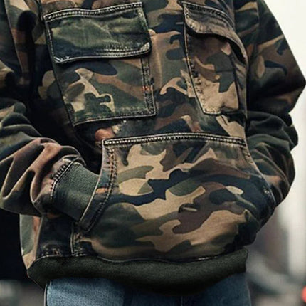Men's Camouflage Vintage Hoodie | Cotton Blend | Long-Sleeved | Flap Pocket | Breathable Fabric | Warm & Durable | Adjustable Hood | Various Sizes | Easy Care | Stylish Outdoor & Casual Wear