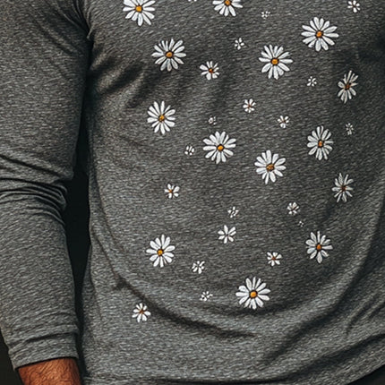 Men's Crew Neck Long Sleeve T-shirt | Daisy Embroidery | Soft Blended Fabric | Comfortable Breathable Fit | Casual Style for Every Occasion | Sizes S-3XL | Versatile Layering Shirt
