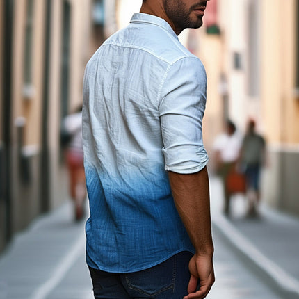 Men's Casual Shirt | Blue Gradient Tie-Dye | Skin-Friendly Cotton | Relaxed Fit | Classic Lapel Collar | Breathable Soft Fabric | Versatile Modern Design | All Day Comfort | Sizes S-3XL | Ocean Waves Style