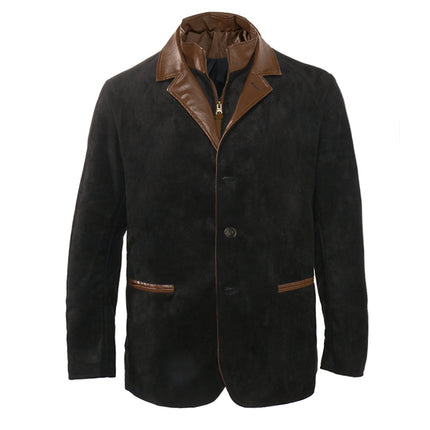 Men's Suede Leather Jacket | Vintage Buckskin Outerwear | Autumn Fashion | Long Sleeve | Adjustable Cuffs | Band Collar | Casual Rugged Style | S-3XL Sizes | Durable & Soft | Outdoor Adventures | Classic Layering