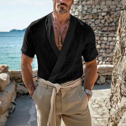 Men's Solid Color Round Neck T-Shirt | Short Sleeve | Cotton Linen Blend | Breathable Fabric | Versatile Design | Casual Outings | Summer Comfort | Sizes Available | Easy Styling with Jeans or Shorts
