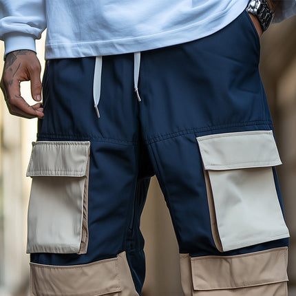 Men's Cargo Trousers | Contrast Color Panels | Multi-Pocket Design | Adjustable Waist & Cuffs | Durable Fabric | Stylish & Functional | Casual & Urban Wear