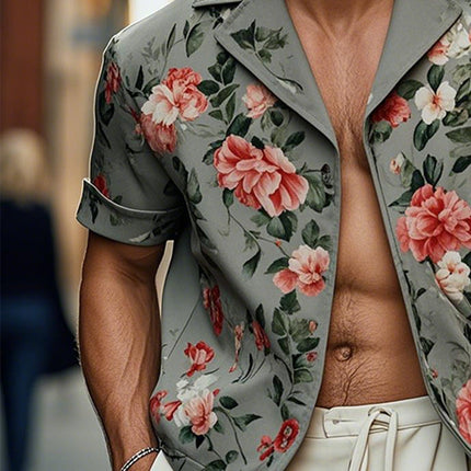 Men's Floral Print Short Sleeve Shirt | Casual Modern Fit | Lightweight Notched Lapel | Breathable Summer Top | Sizes S-XXXL