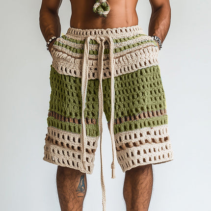 Men's Braided Beach Shorts | Holiday Swimwear | Premium Cotton Fabric | Stylish Design | Elastic Waistband with Drawstrings | Side Pockets | Summer Comfort | Versatile Casual Wear