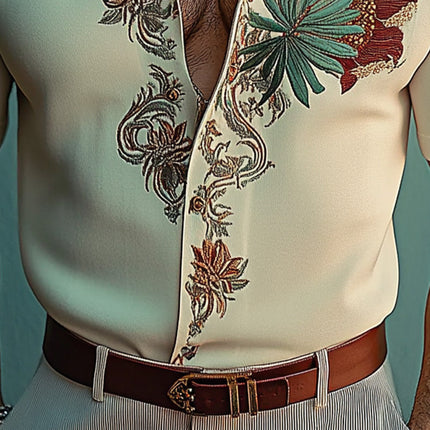 Men's Floral Embroidery Shirt | Short Sleeve | Spread Collar | Casual & Formal | Breathable Fabric | Sizes S-XXXL
