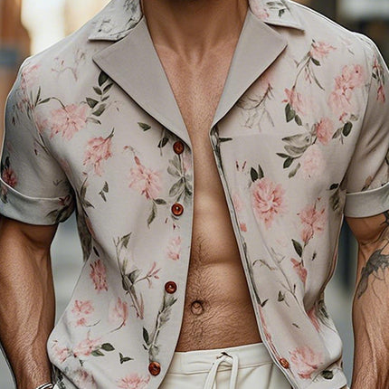 Men's Short Sleeve Shirt | Light Printed | Fashion Casual Top | Soft Floral Design | Classic Open Collar | Lightweight Breathable Fabric | Summer Beach Outfit | Sizes S-XXXL