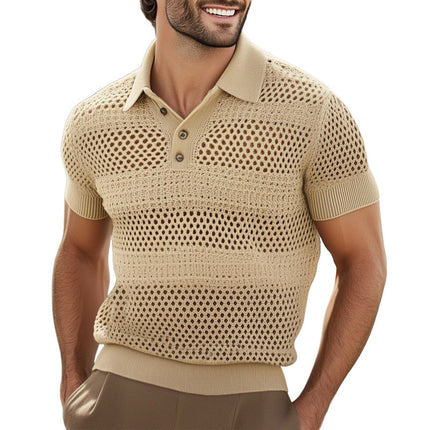 Men's Knitted Breathable Polo Neck Short Sleeve T-Shirt | Summer Casual Fashion | Lightweight Comfort | Available in Sizes S-3XL | Versatile Style for Warm Weather