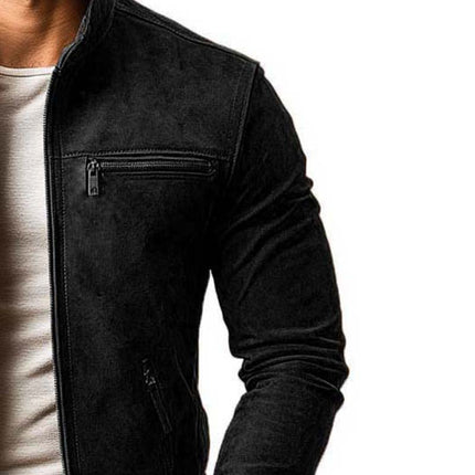 Men's Suede Jacket | Slim Fit | Multi-Pocket | Stand Collar | Zipper Closure | Classic Casual Style | Versatile Outerwear for Men | Perfect for Smart-Casual Occasions