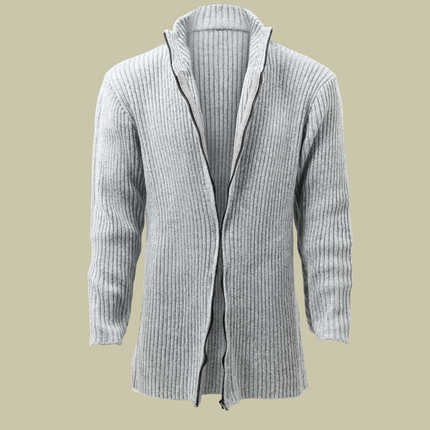 Men's Mid-Length Knit Cardigan | Stand Collar | Solid Striped Design | Button-Up Front | Long Sleeves | Ribbed Cuffs | Regular Fit | S-3XL Sizes | Premium Knit Fabric | Casual & Office Wear | Outerwear Sweater