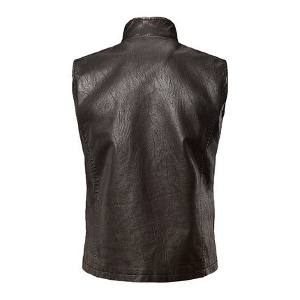 Men's Leather Vest | Soft Vintage Style | Double Layer Fleece Collar | Italian Calfskin Trim | Heavy-duty Brass Zipper | Antiqued Snaps | Multiple Pockets | Handcrafted Outerwear