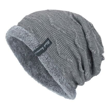 Men's Winter Fleece Lined Knitted Hat | Warm Acrylic Beanie | Casual Plush Design | Geometric Pattern