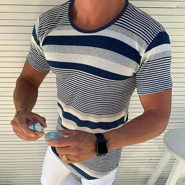 Men's T-Shirt | Spring Summer | Casual Horizontal Stripe | Knit Short Sleeve | Breathable Comfortable Fabric | Modern Design | Versatile Pairing | Easy Care Machine Washable | Ideal for Warm Weather
