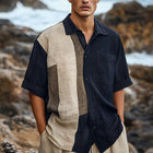 Men's Ice Silk Short Sleeve Shirt | Casual Color Block Design | Skin-friendly | Wrinkled Texture | Breathable Fabric | Summer Cool | Stylish Button-Down Top | Lightweight & Comfortable